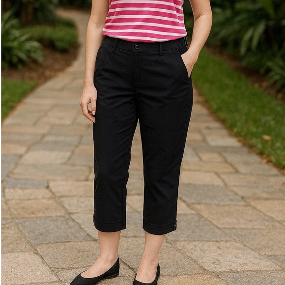 Talbots Black Perfect Crop Pants Curvy 14P Petite Cotton Blend Summer Casual - Picture 1 of 10